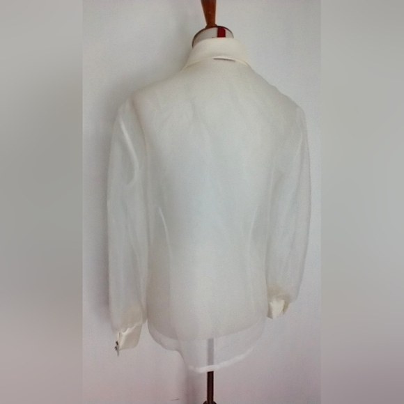 SHEER WHITE BLOUSE WITH RHINESTONE CUFFS - Picture 5 of 11